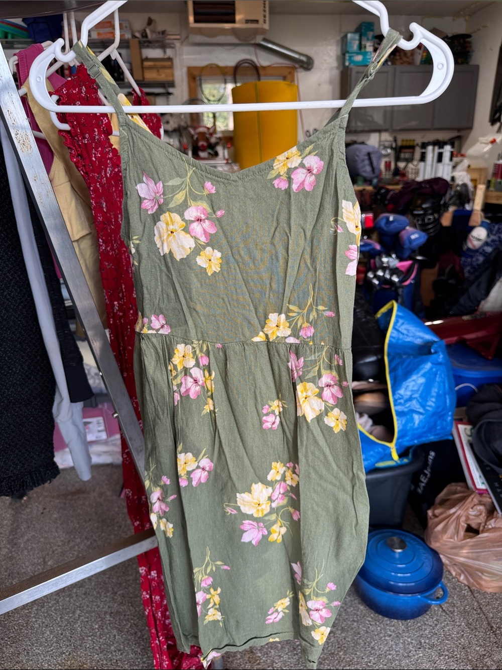 Old Navy Olive Green Floral Sundress with Pink & Yellow Flowers